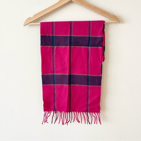 Cashmere Scarf with Fringes Pink and Navy Blue - Picture 1 of 4
